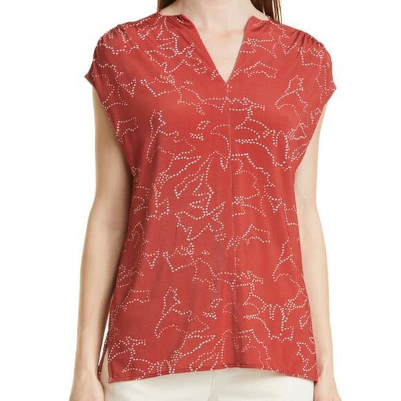 BOSS by Hugo Boss Esoa V Neck Top Dot Blouse Extra Small Red Career Professional - Picture 3 of 15